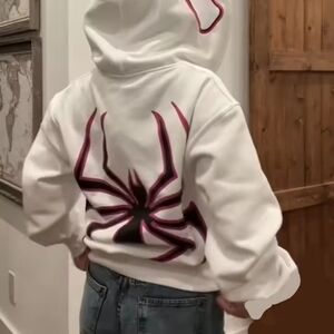 White Hoodie with Pink & Black Spider Graphic - Women Accessories